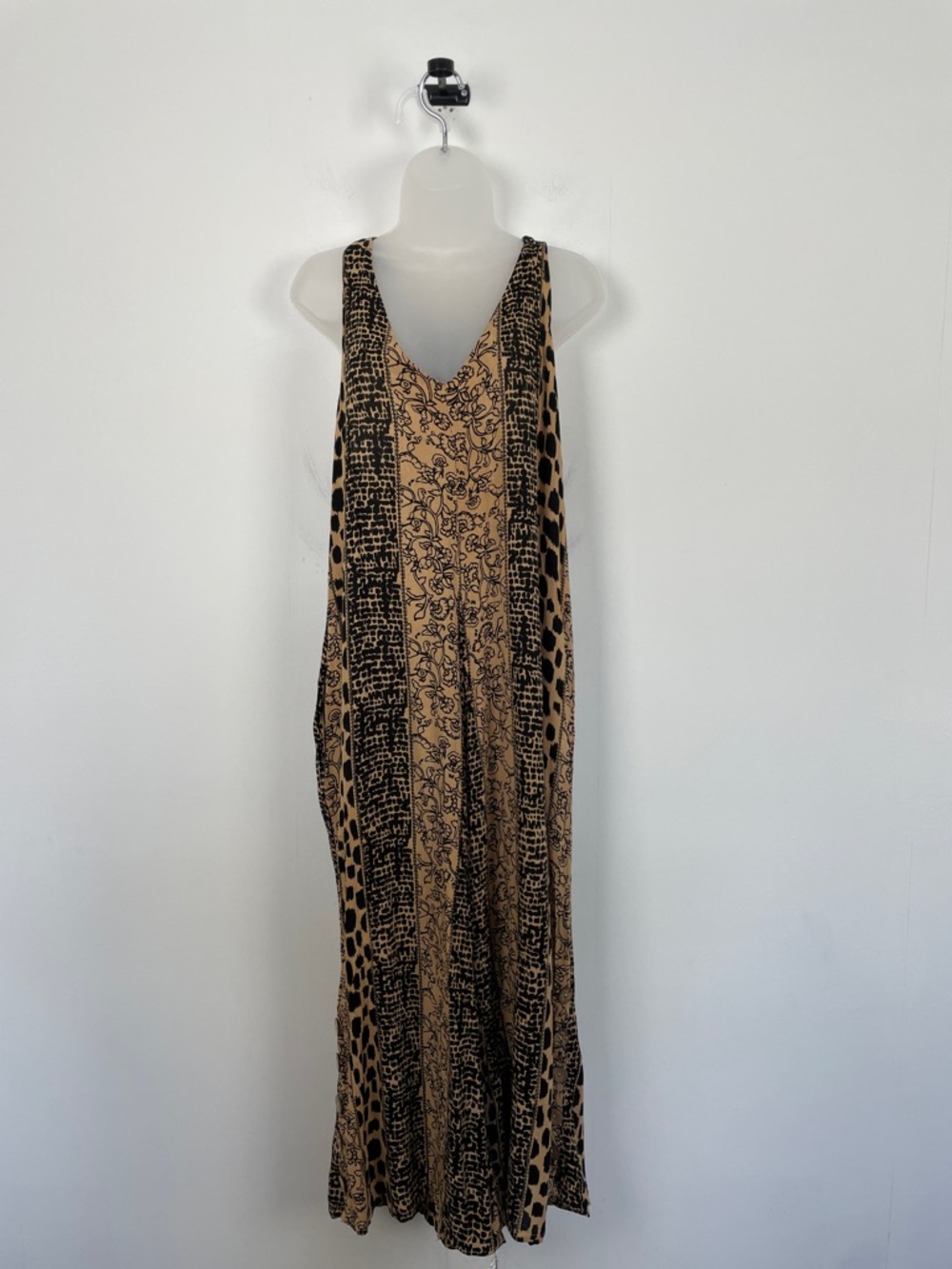 Zury Floral Leopard Print Women's O/S V-Neck Boho Sleeveless Lagenlook Jumpsuit - Picture 2 of 8